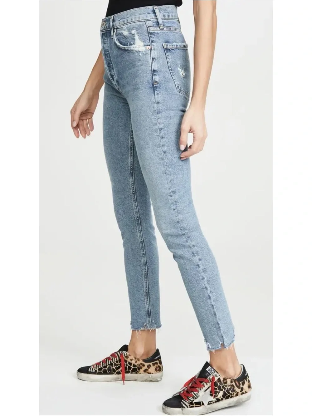 AGOLDE Nico High Rise Slim Fit Distressed Jeans in Rooted Light Wash Sz 26